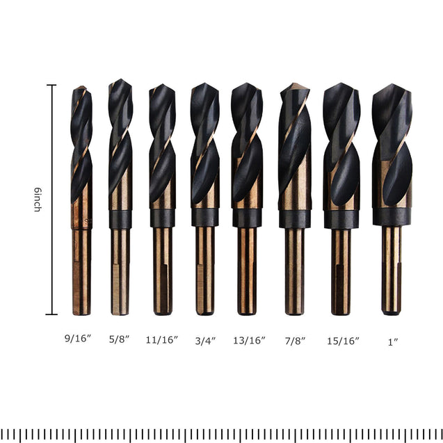 8 PCS HSS Cobalt Silver and Deming Drill Bits Set Large Size 9/16 inch to 1 inch