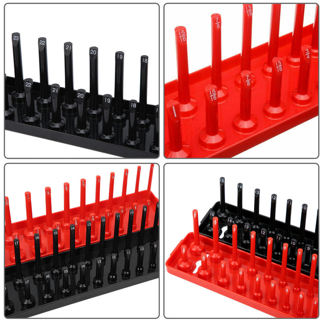 6PCS Socket Organizer Tray Set Hold 90 Metric&76 SAE Socket 1/4" 3/8" 1/2" Drive