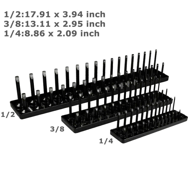 6PCS Socket Organizer Tray Set Hold 90 Metric&76 SAE Socket 1/4" 3/8" 1/2" Drive