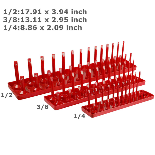 6PCS Socket Organizer Tray Set Hold 90 Metric&76 SAE Socket 1/4" 3/8" 1/2" Drive