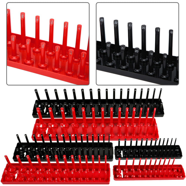 6PCS Socket Organizer Tray Set Hold 90 Metric&76 SAE Socket 1/4" 3/8" 1/2" Drive