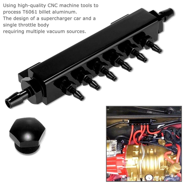 Aluminum Alloy Vacuum Manifold Kits 6 Port 1/8 NPT Turbo Boost Block Black