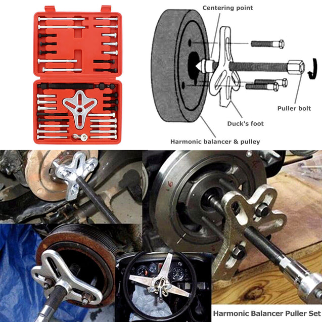 46Pc Harmonic Balancer Gear Puller Steering Wheel Kit with Case