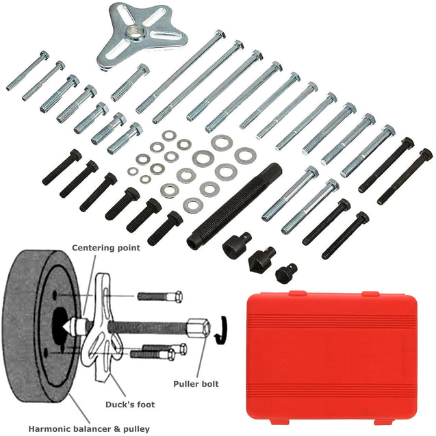 46Pc Harmonic Balancer Gear Puller Steering Wheel Kit with Case