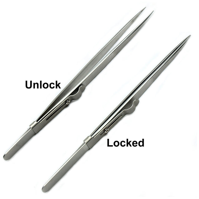 Diamond Gemstone Tweezers with side lock Indented Serrated Tips Stainless Steel