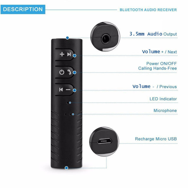 Bluetooth Receiver 3.5mm Plug Portable Wireless Audio Adapter Car AUX w/ Clip - Anyvolume.com